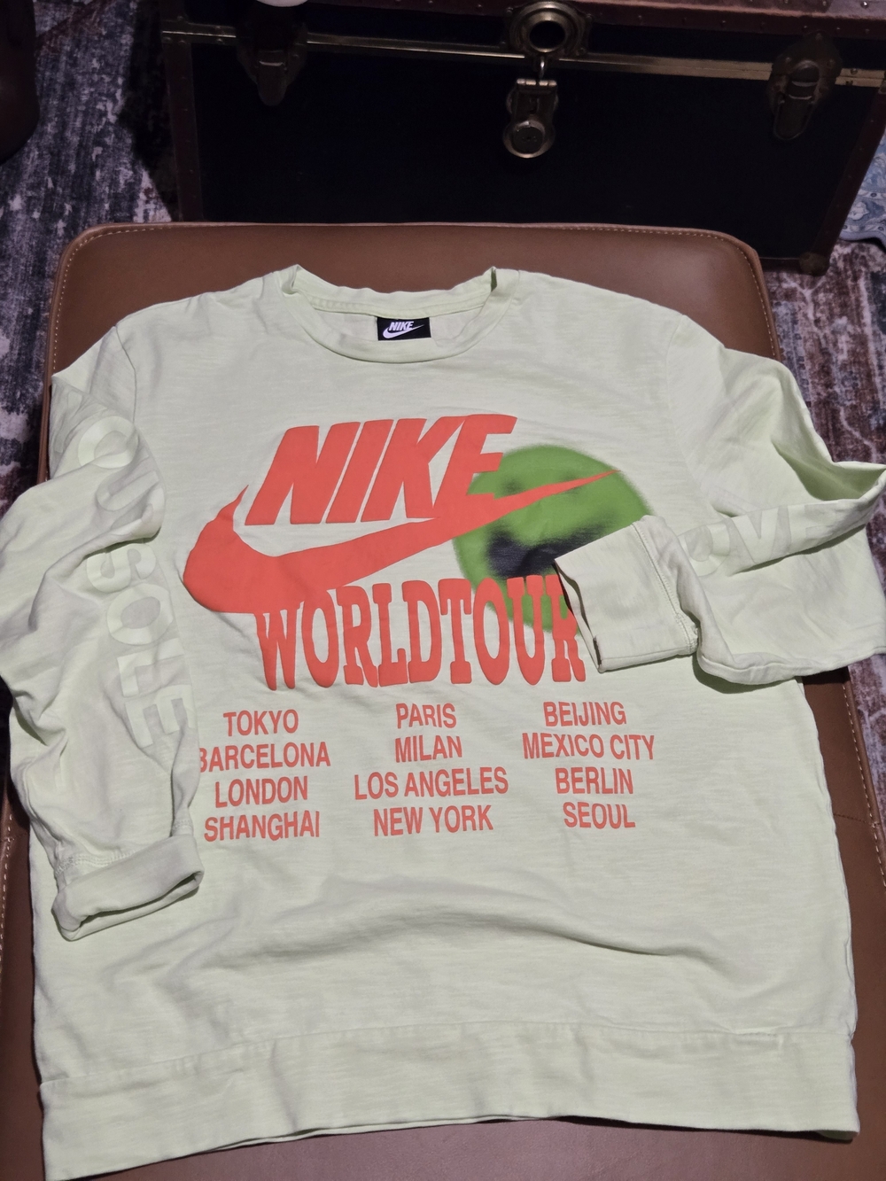 Nike World Tour Graphic Long Sleeve Tee Lime Green Large Streetwear